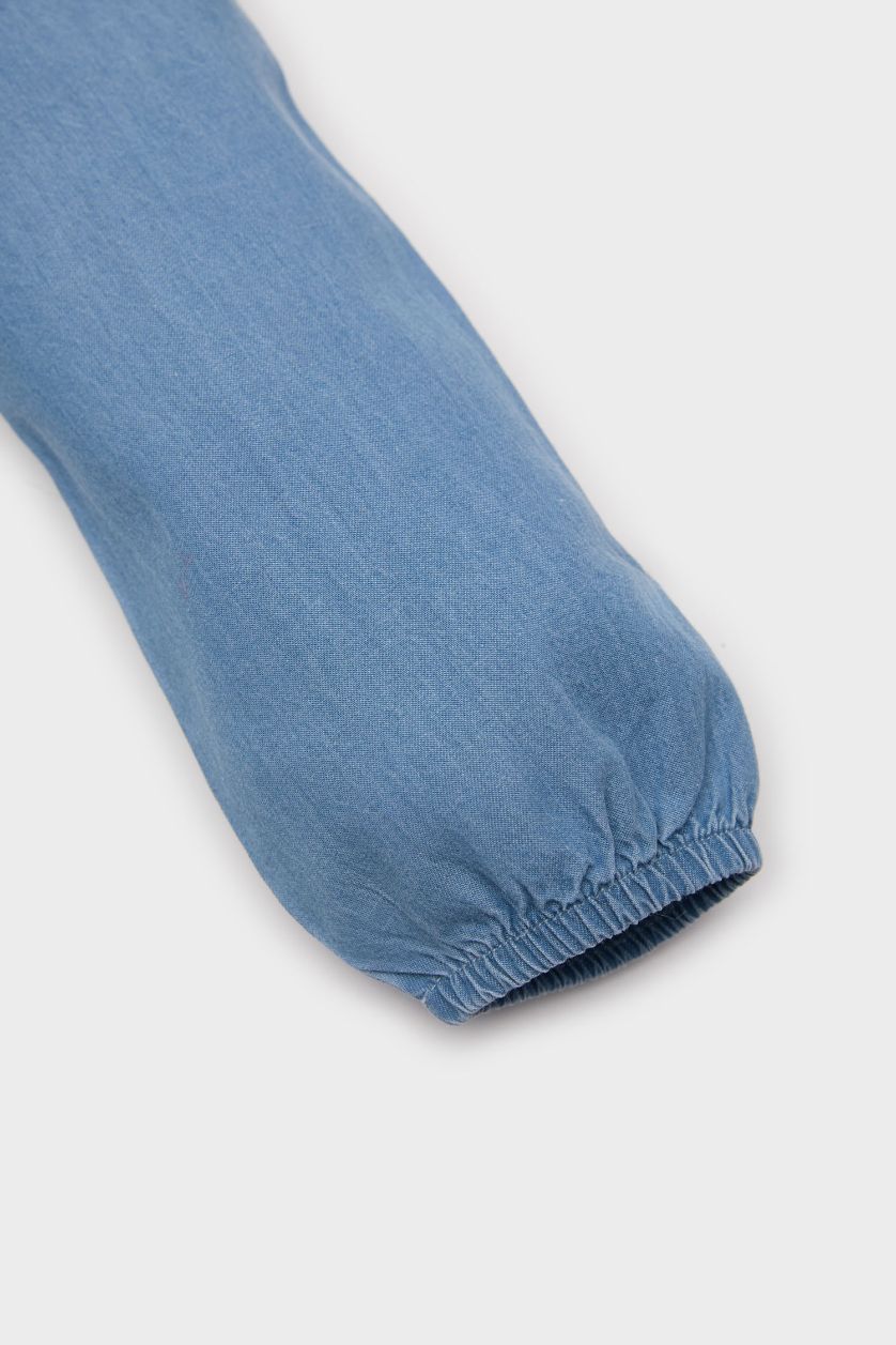 Kız Bebek Mavi Büyük Yaka Jean Görünümlü Uzun Kollu Gömlek Kız Bebek