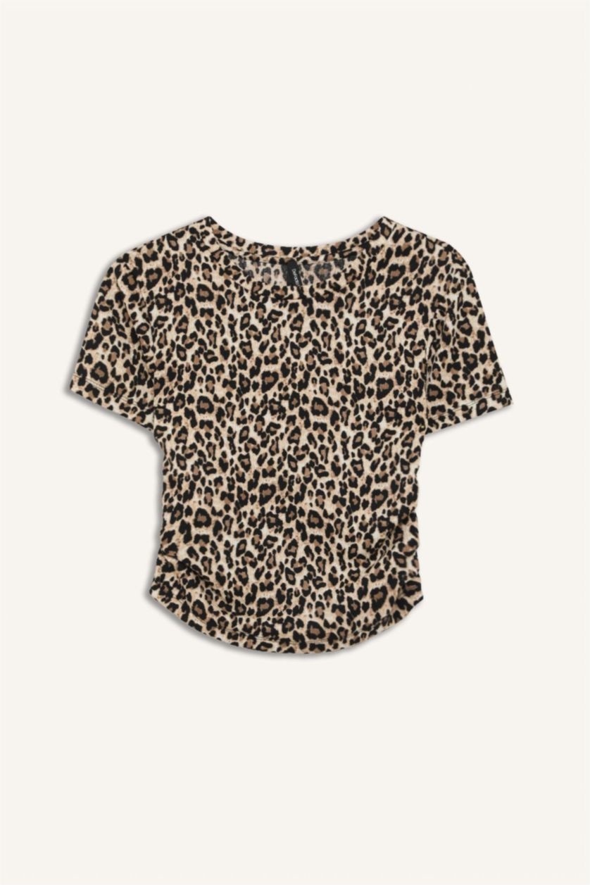 WOMAN Black Slim Fit Crew Neck Leopard Short Sleeve T-Shirt