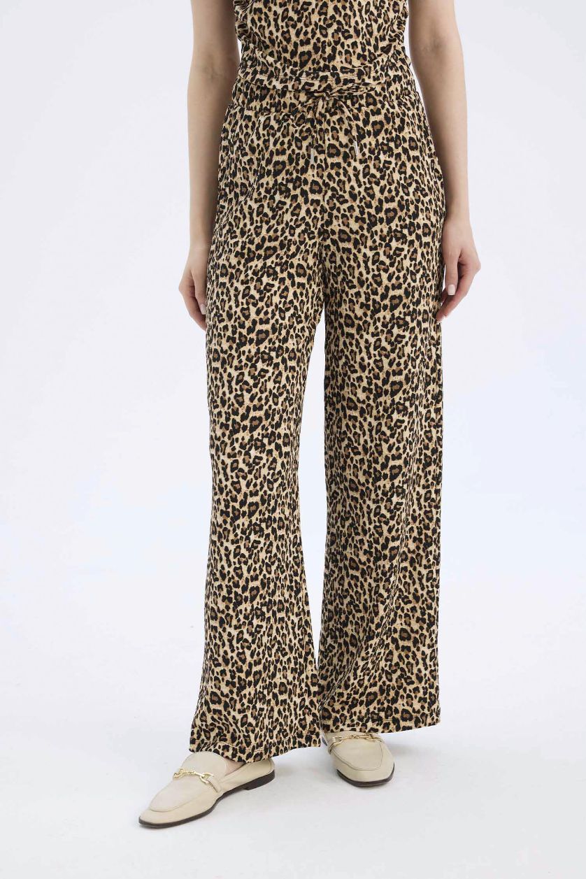 FEMME Noir Pantalon droit imprimé léopard avec poches