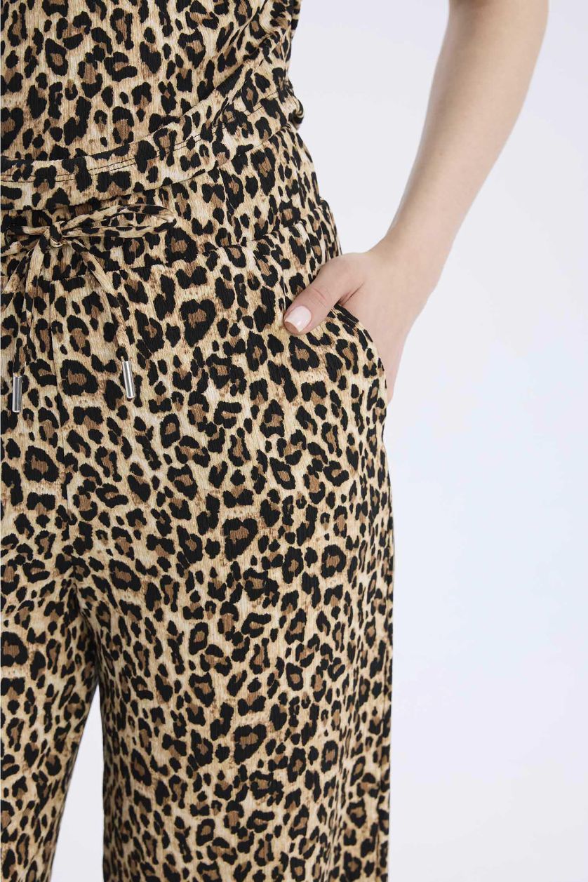 FEMME Noir Pantalon droit imprimé léopard avec poches