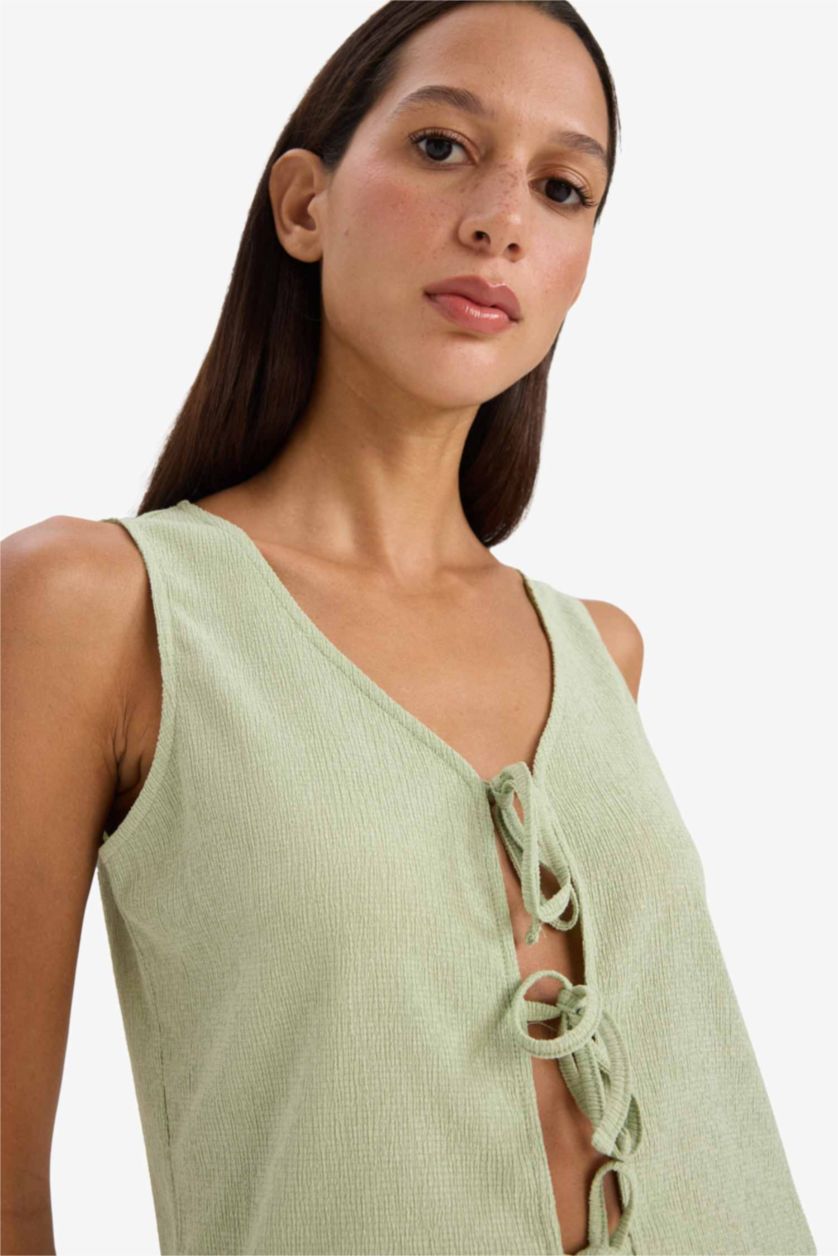 WOMAN Mint Regular Fit V-Neck Tank Top