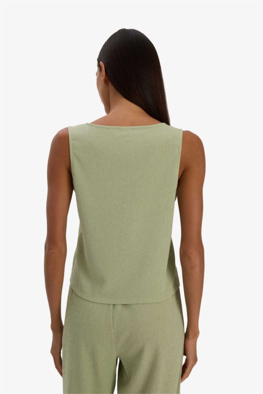 WOMAN Mint Regular Fit V-Neck Tank Top