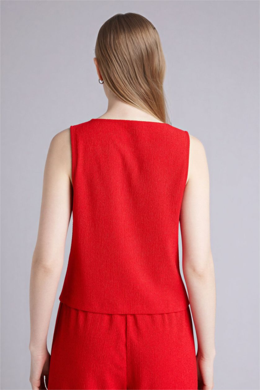 حريمي أحمر فيست منسوج بربطة قصة عادية وياقة V