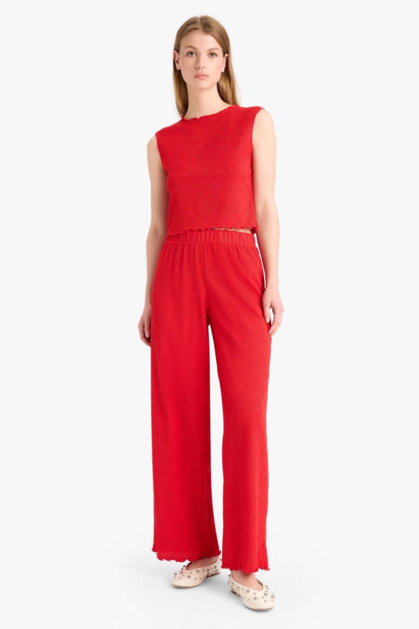 WOMAN Red Wide Leg Wrinkled Trousers