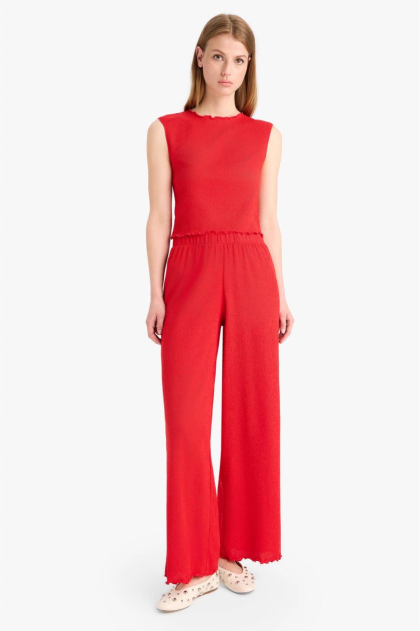 WOMAN Red Wide Leg Wrinkled Trousers