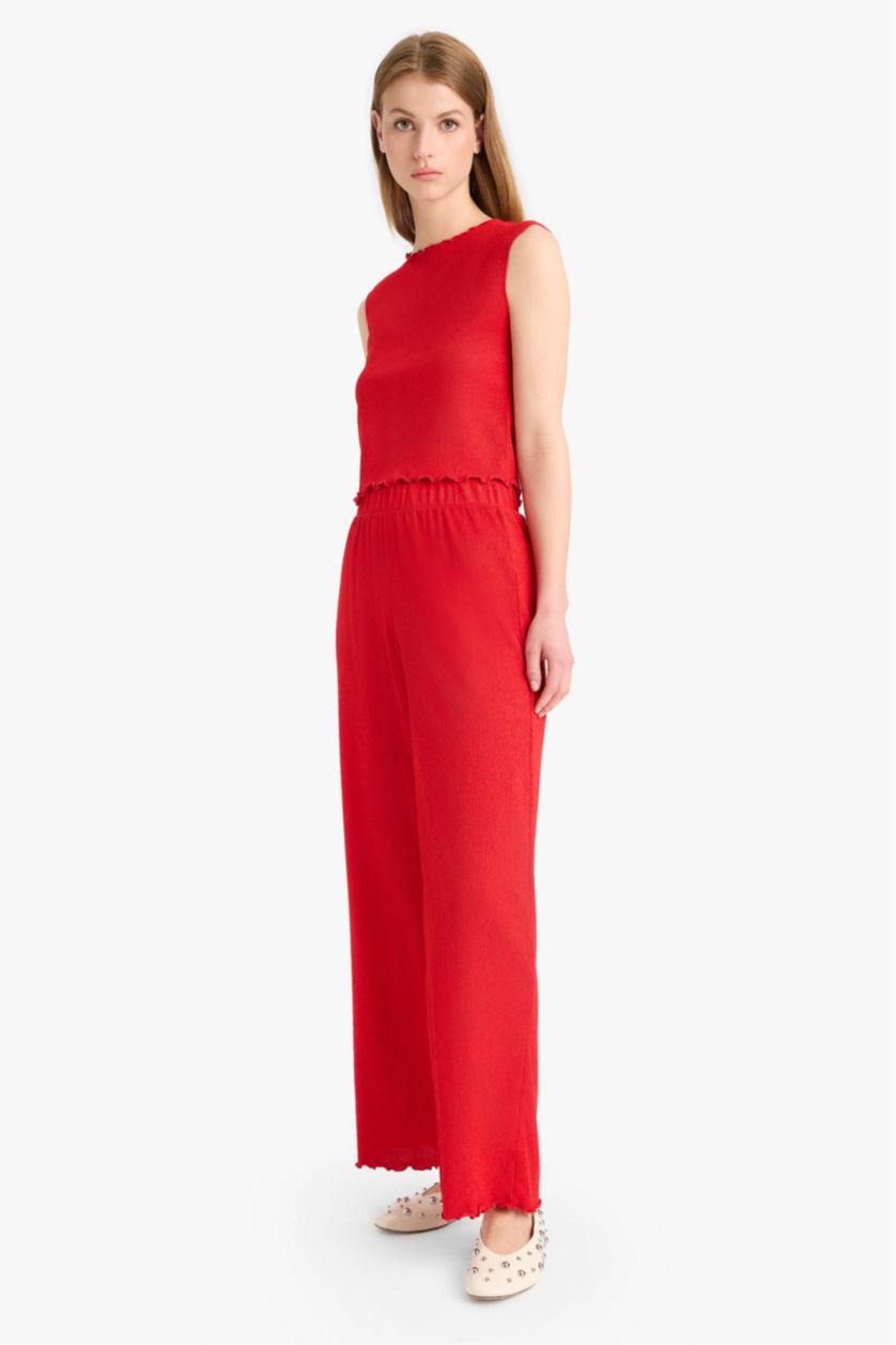 WOMAN Red Wide Leg Wrinkled Trousers
