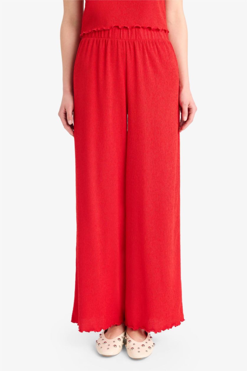 WOMAN Red Wide Leg Wrinkled Trousers