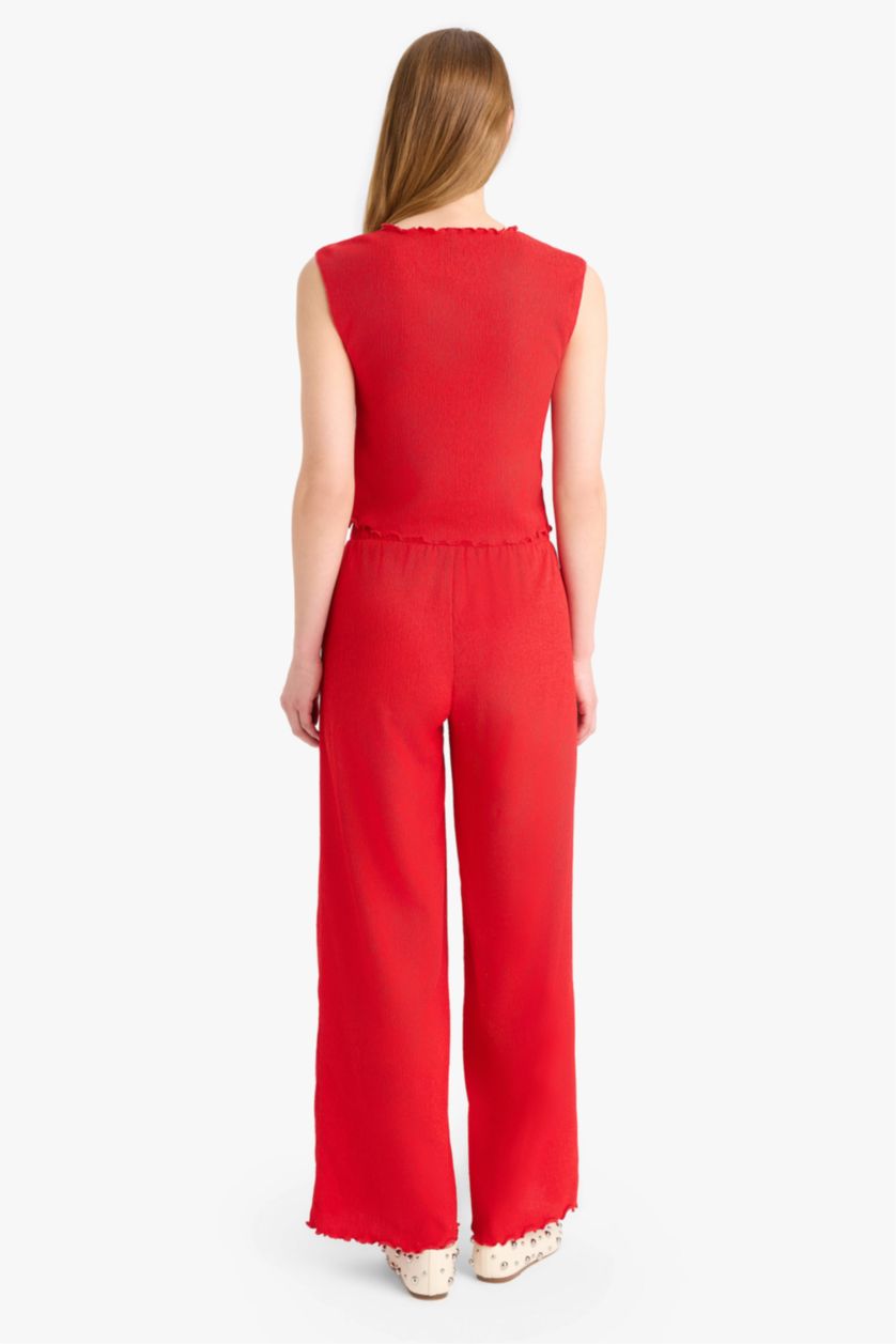 WOMAN Red Wide Leg Wrinkled Trousers