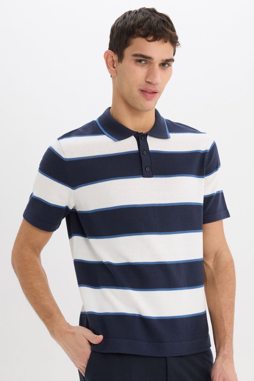 رجال كحلي تيشيرت بولو تريكو قصة عادية من قطن