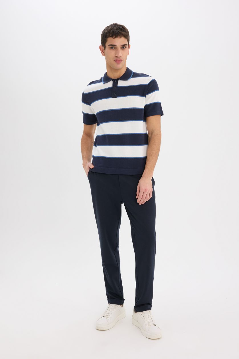 رجال كحلي تيشيرت بولو تريكو قصة عادية من قطن