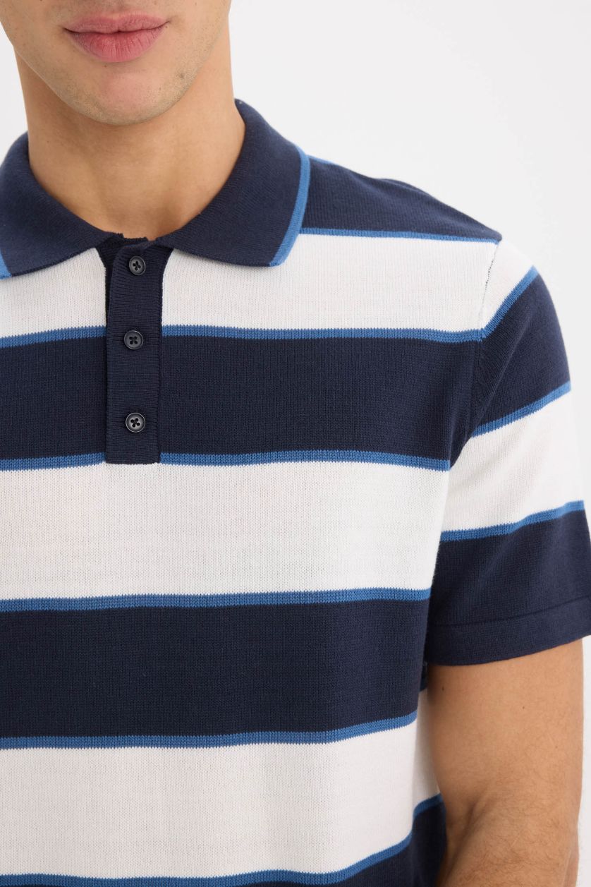 رجال كحلي تيشيرت بولو تريكو قصة عادية من قطن