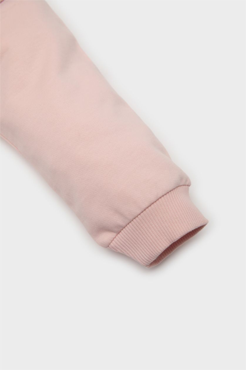 Kız Bebek Pembe Kız Bebek 2'li Takım Fiyonk Baskılı Sweatshirt Beli Lastikli Eşofman Altı