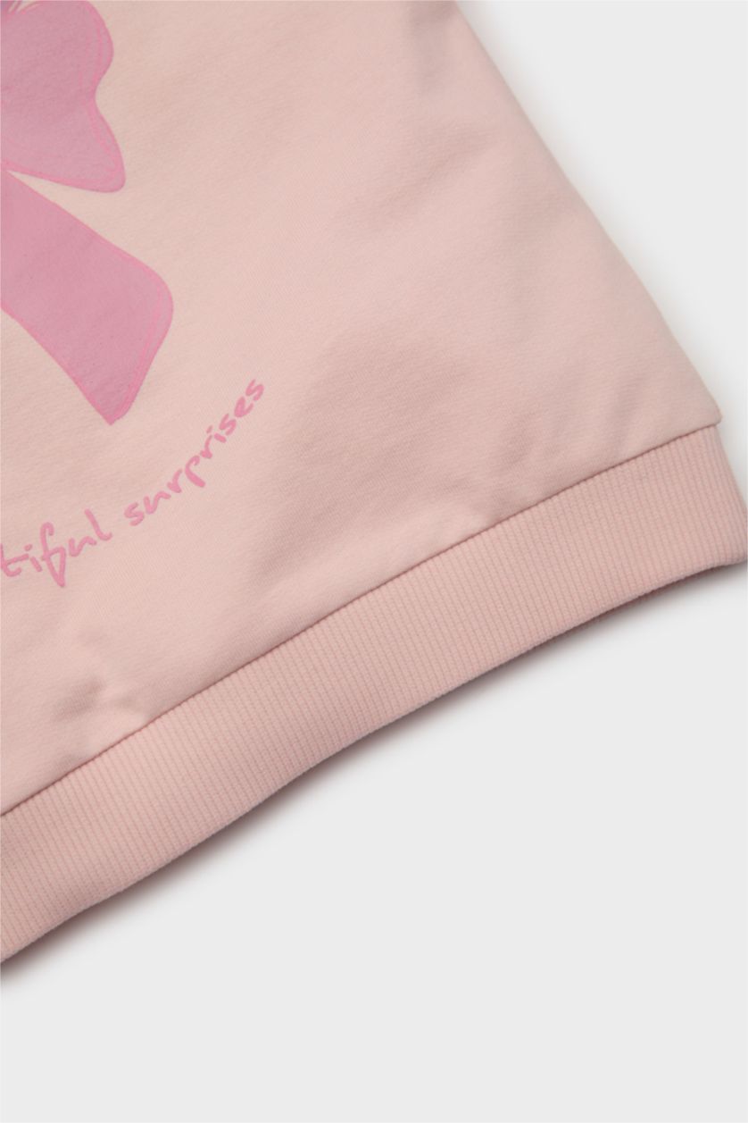 Kız Bebek Pembe Kız Bebek 2'li Takım Fiyonk Baskılı Sweatshirt Beli Lastikli Eşofman Altı