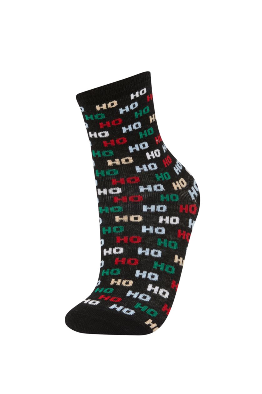 Erkek Çocuk - Genç Erkek Siyah Erkek Çocuk Yılbaşı Temalı 2'li Pamuklu Uzun Çorap