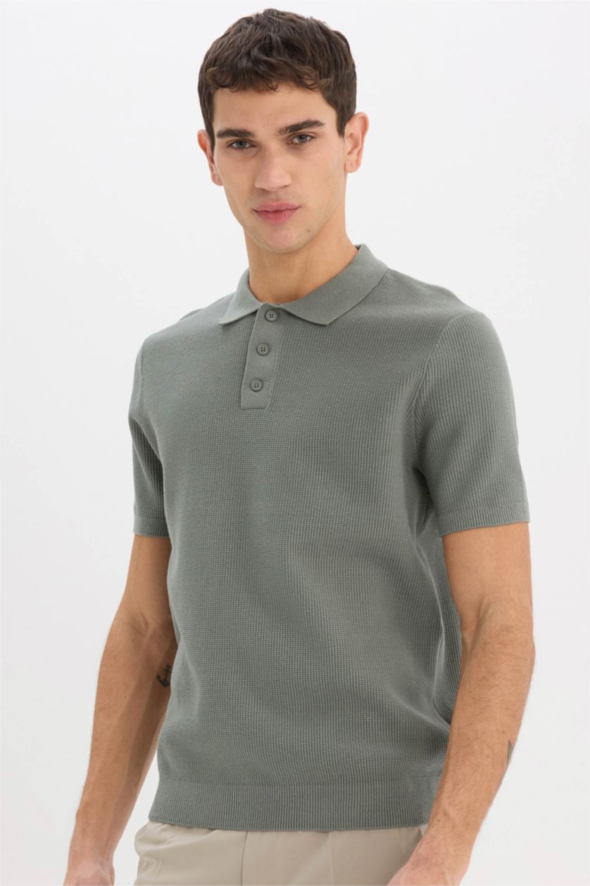 Erkek Haki Standart Fıt Kısa Kollu Polo Tişört