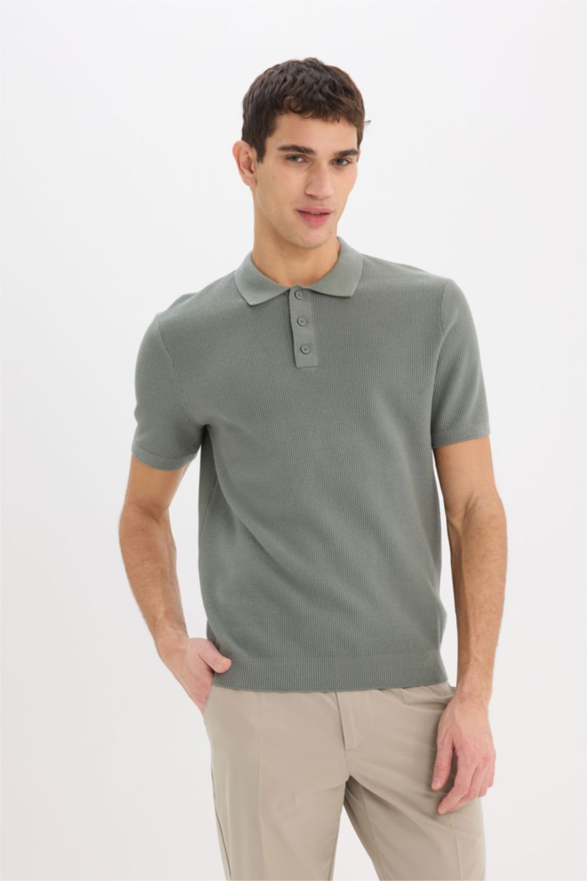 Erkek Haki Standart Fıt Kısa Kollu Polo Tişört