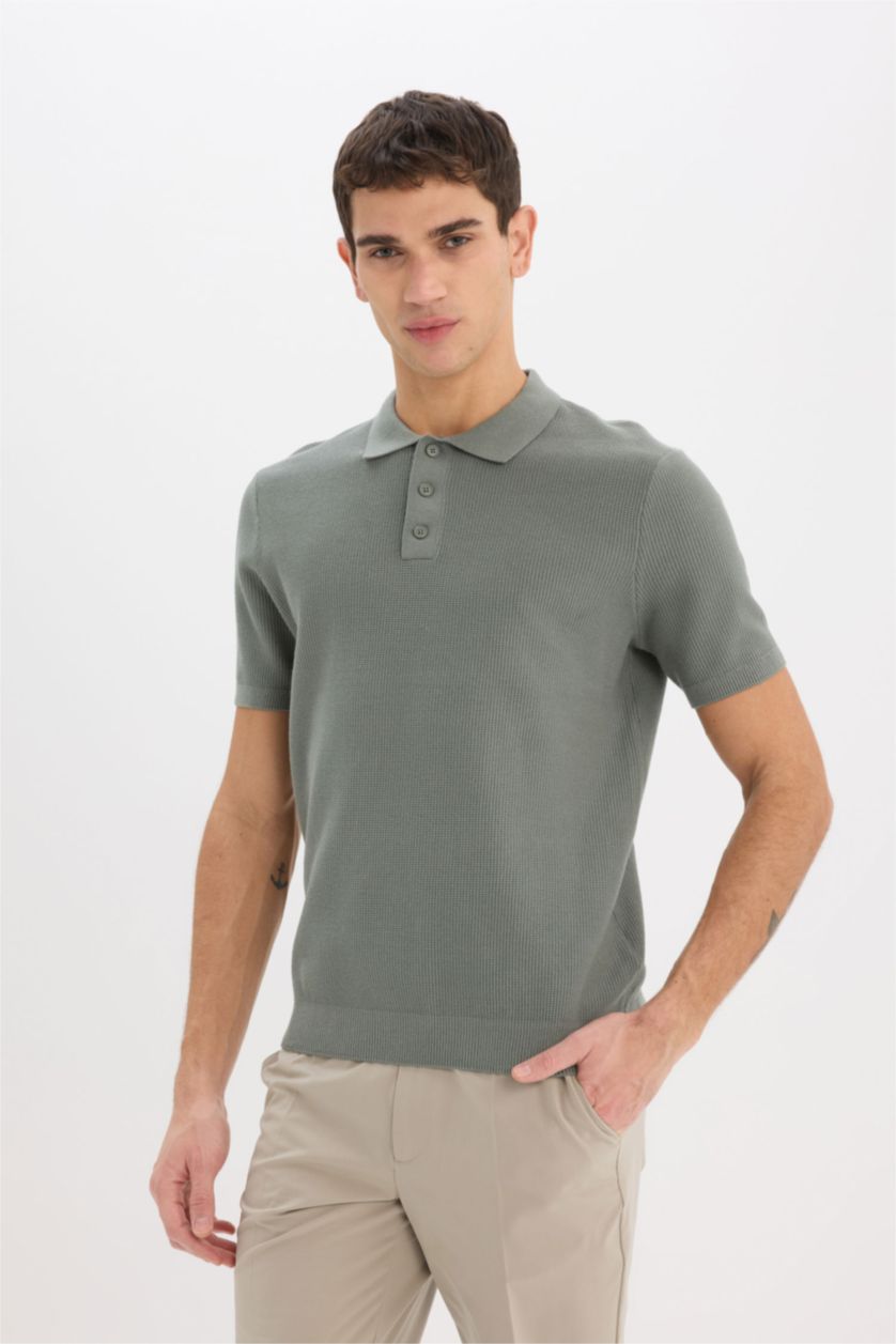 Erkek Haki Standart Fıt Kısa Kollu Polo Tişört