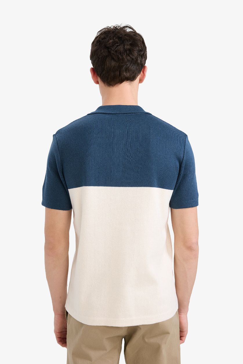 رجال بيج فاتح تيشيرت بولو تريكو قصة عادية بياقة بولو