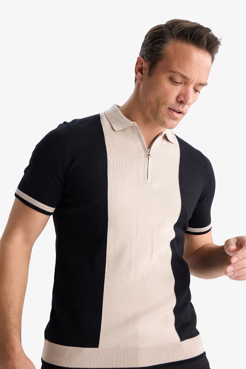 MAN Black Standard Fit Polo Collar Knitwear Polo T-Shirt