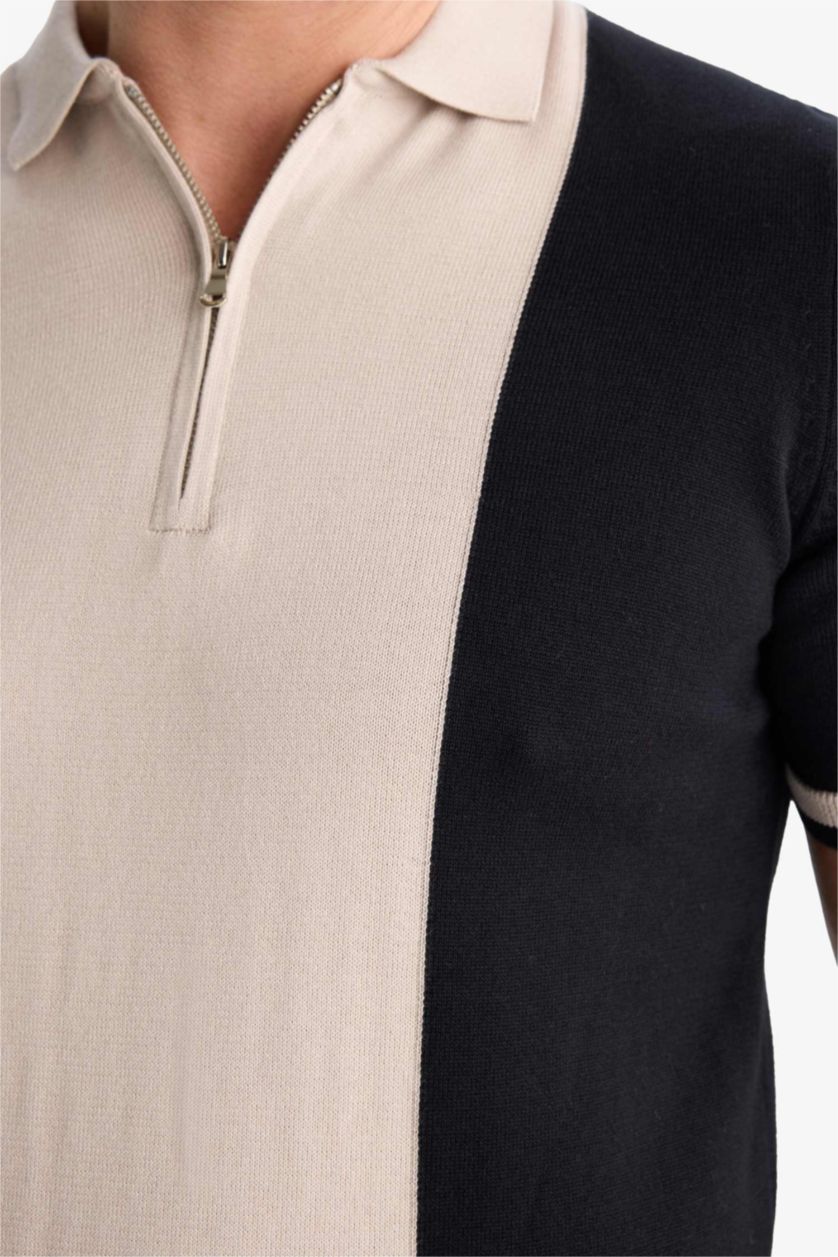 MAN Black Standard Fit Polo Collar Knitwear Polo T-Shirt