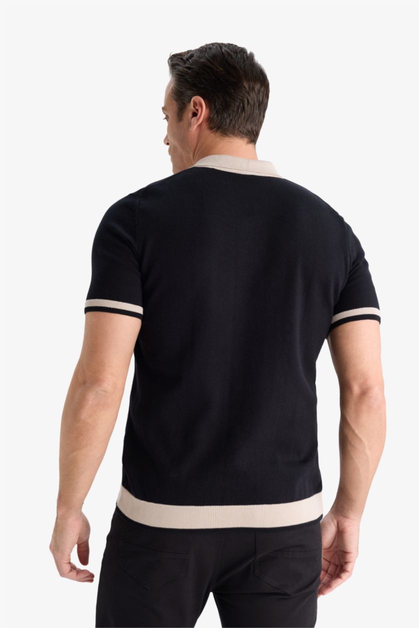 MAN Black Standard Fit Polo Collar Knitwear Polo T-Shirt