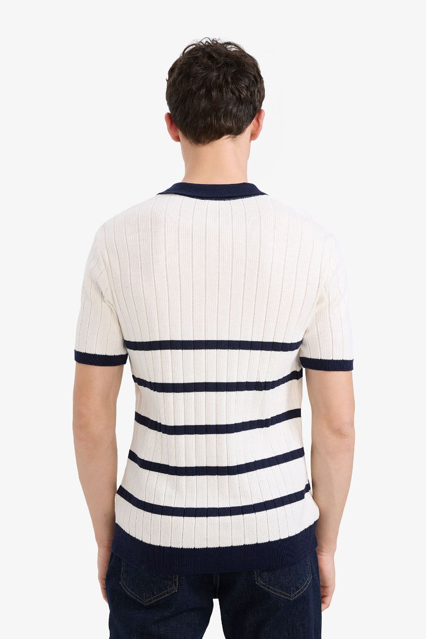 رجال بيج فاتح تيشيرت بولو تريكو قصة عادية بياقة بولو