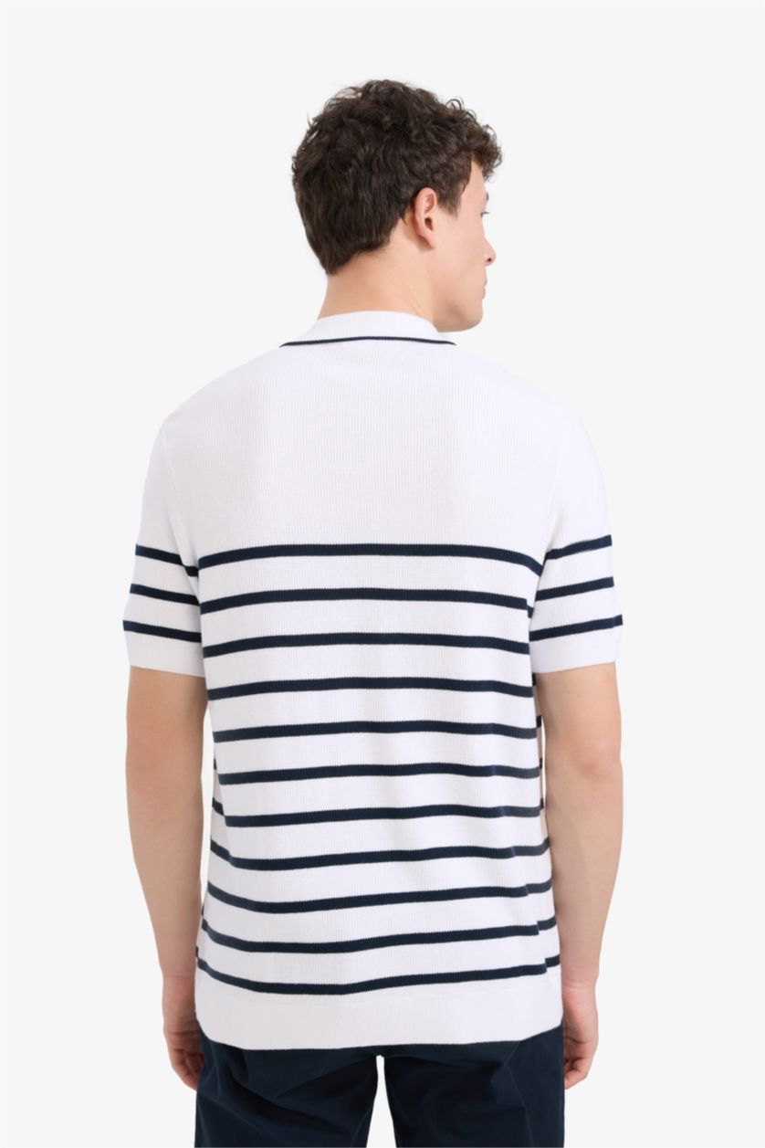 رجالي اوف وايت تيشيرت بولو تريكو نص كم قصة عادية