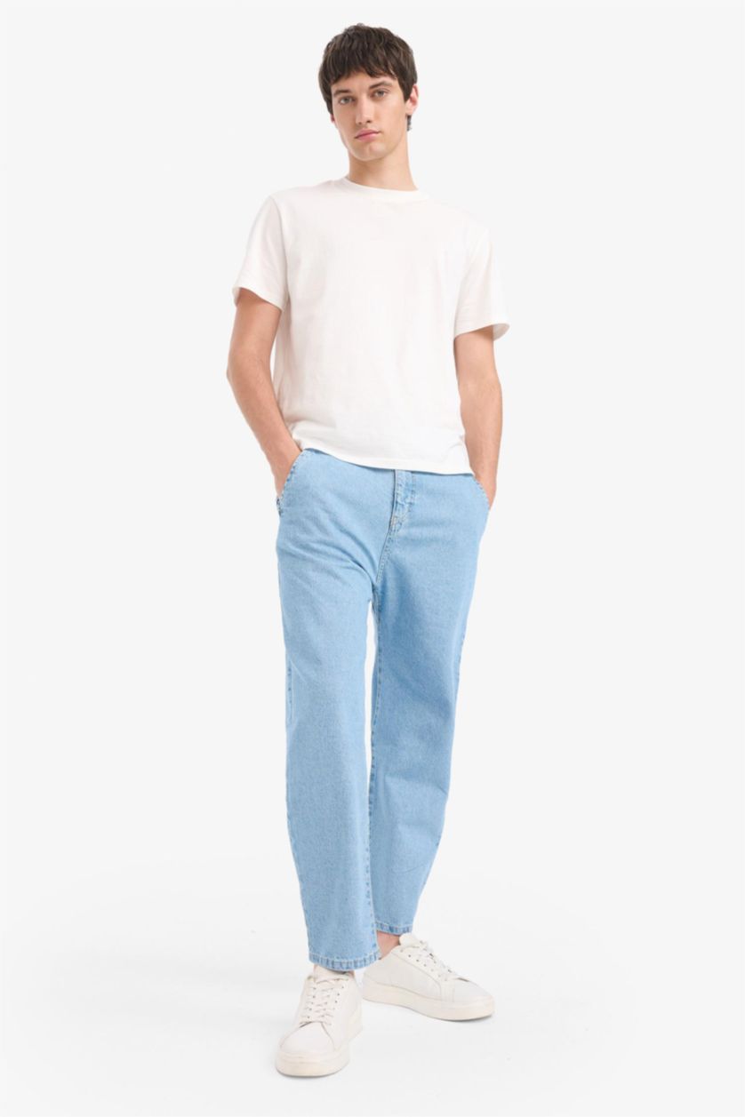 رجالي أزرق فاتح بنطلون جينز قطن قصة فضفاضة مريحة برجل عادية