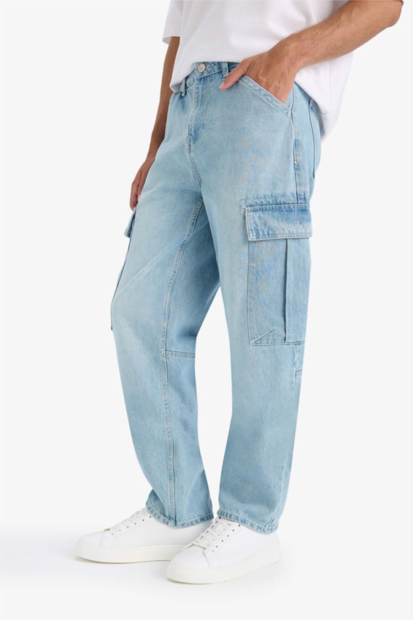MAN Light Blue Relax Fit Regular Hem Denim Trousers