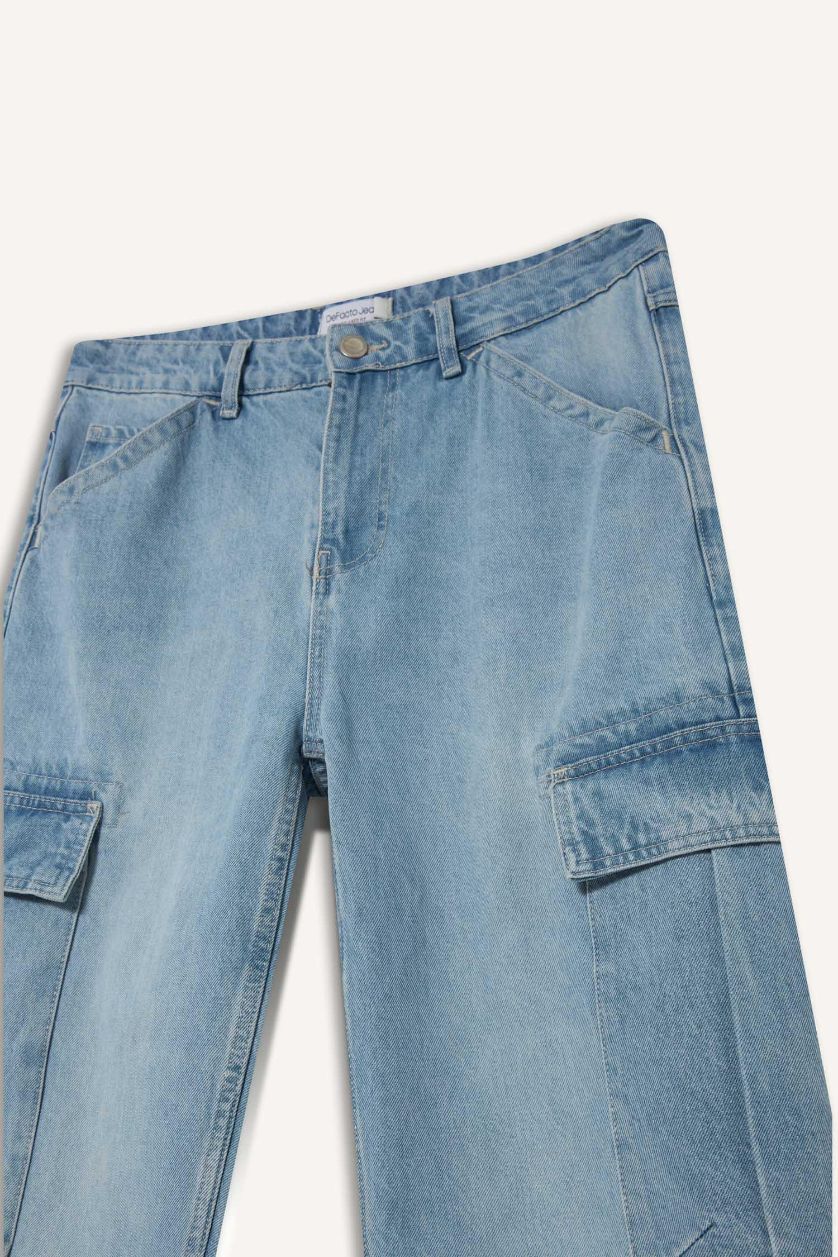 MAN Light Blue Relax Fit Regular Hem Denim Trousers