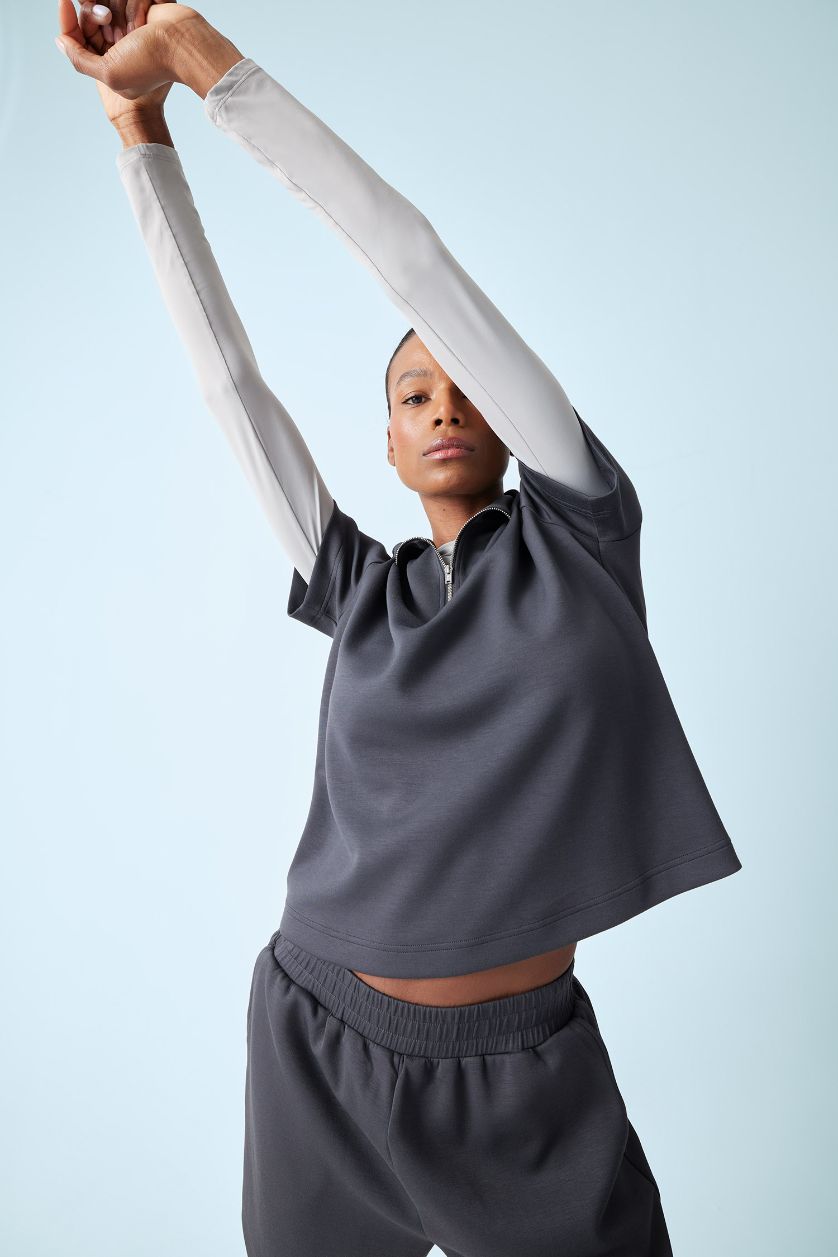 Kadın Antrasit Standart Fit Dik Yaka Modal Kısa Kollu Tişört