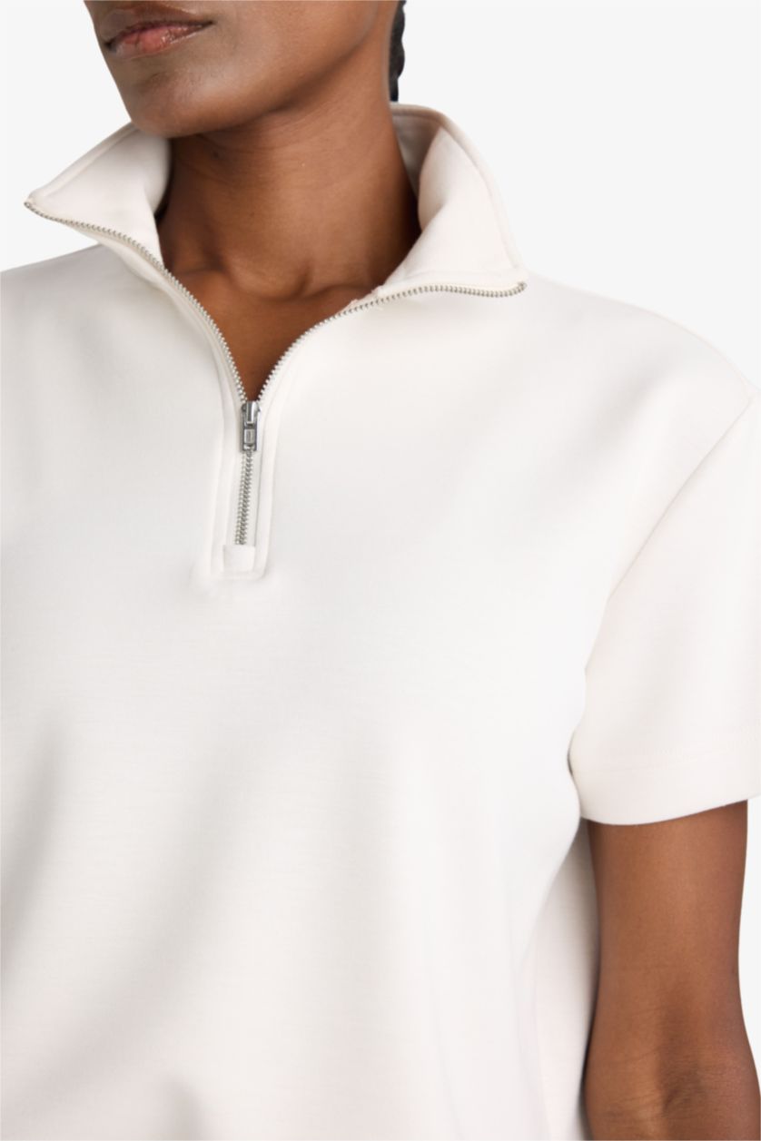 Женщины Бежевый Спортивная футболка с короткими рукавами, стандартная посадка, стоячий воротник DeFactoFit