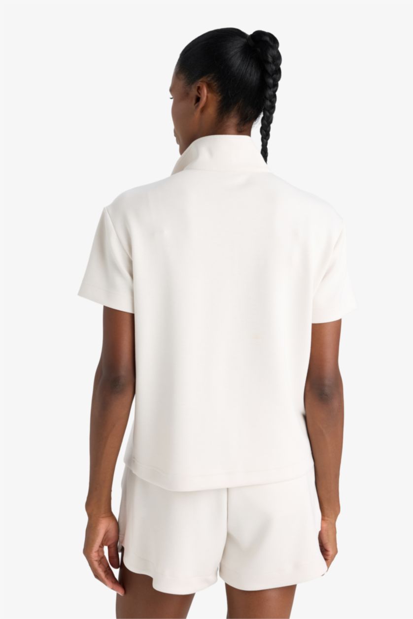 Женщины Бежевый Спортивная футболка с короткими рукавами, стандартная посадка, стоячий воротник DeFactoFit