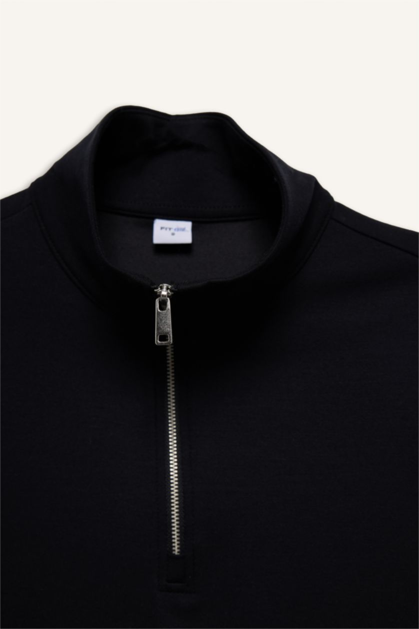 Kadın Siyah Standart Fıt Dik Yaka Sporcu Modal Kısa Kollu Tişört