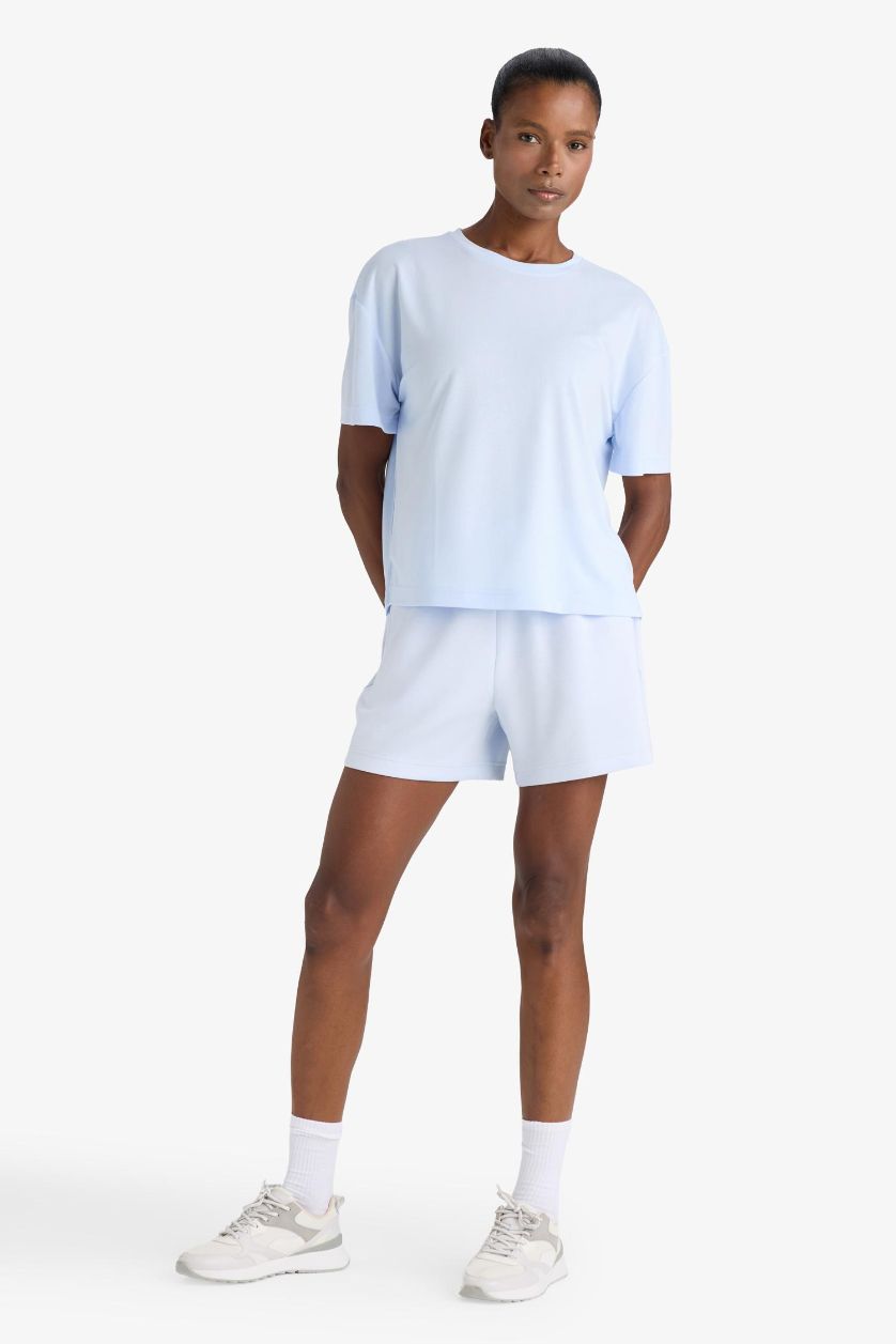 Woman Light Blue DeFactoFit Oversize Fit Crew Neck Sports Modal T-Shirt