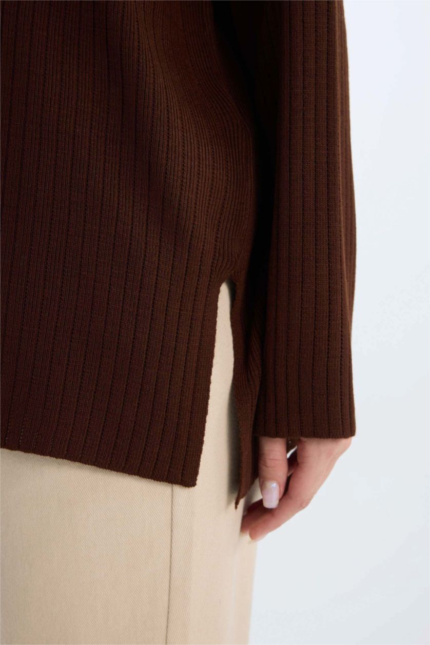 WOMAN Brown Relax Fit Crew Neck Basic Knit Tunic Pullover