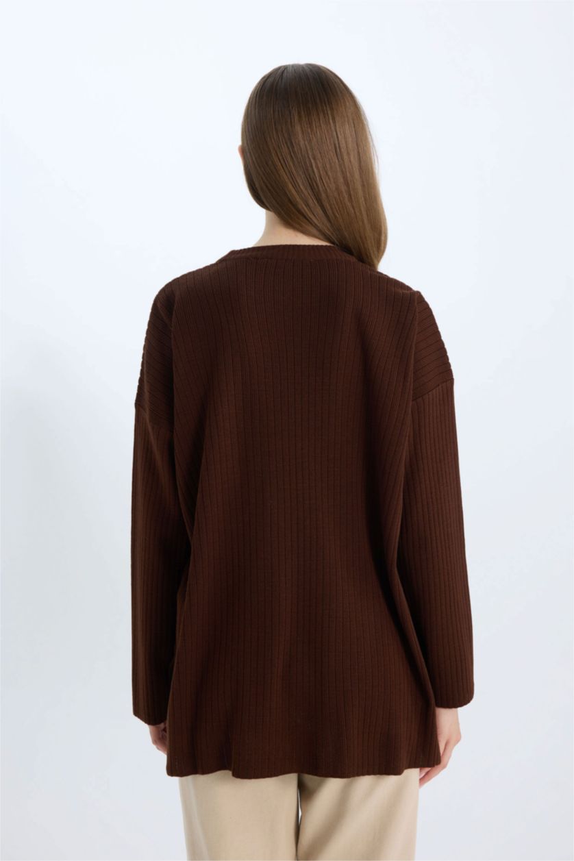 WOMAN Brown Relax Fit Crew Neck Basic Knit Tunic Pullover