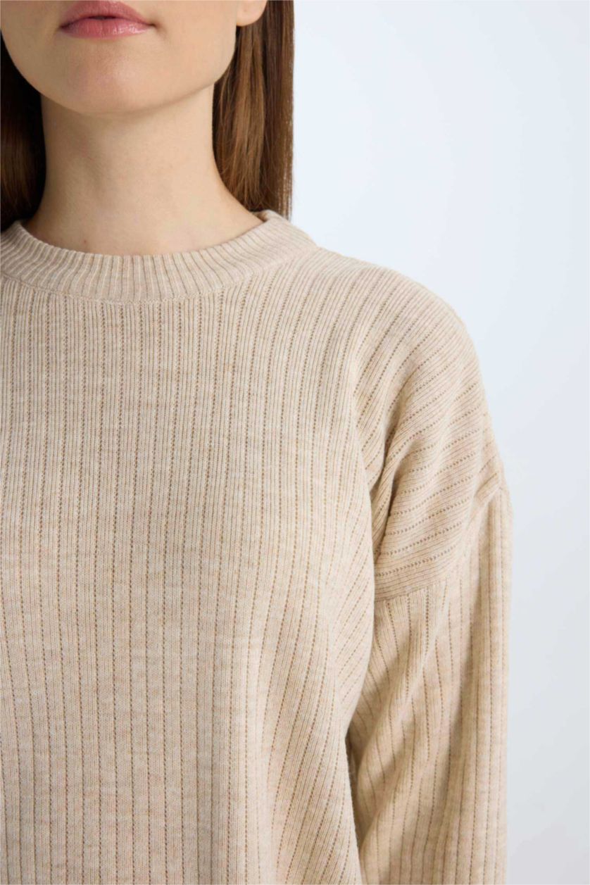 FEMME Écru Pull tricot basique à col rond Coupe relax