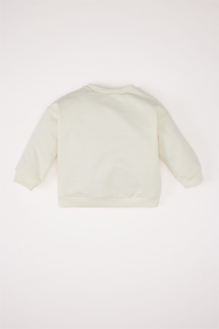 Kız Bebek Ekru Bisiklet Yaka Baskılı Sweatshirt Kız Bebek