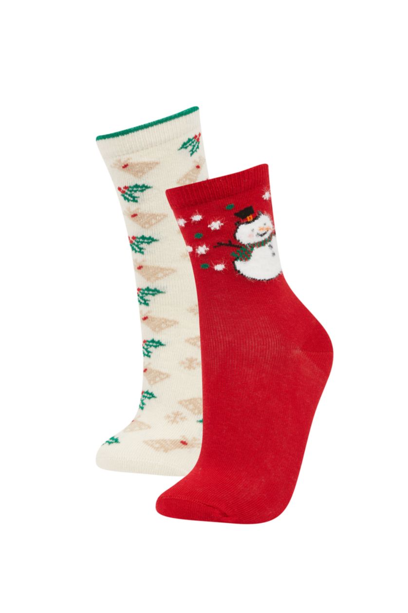 Kız Çocuk - Genç Kız Karma Kız Çocuk Yılbaşı Temalı 2'li Pamuklu Uzun Çorap