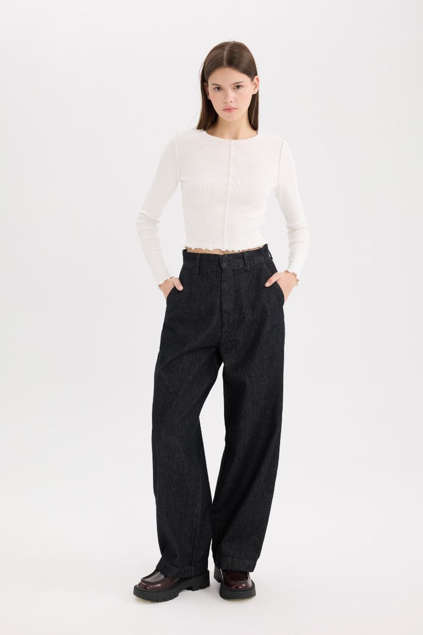 WOMAN Dark Blue Baggy Fit High Waist Long Jeans