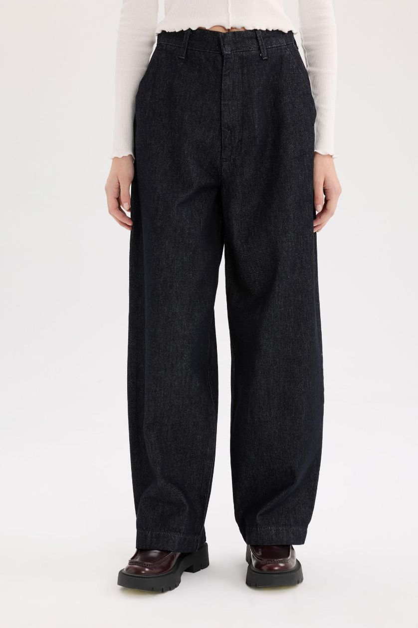 WOMAN Dark Blue Baggy Fit High Waist Long Jeans