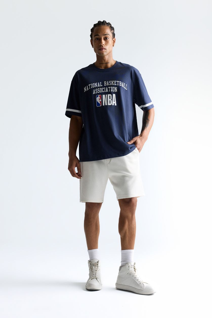 Erkek Lacivert %100 Pamuk NBA Wordmark Oversize Geniş Kalıp Bisiklet Yaka Kısa Kollu Tişört