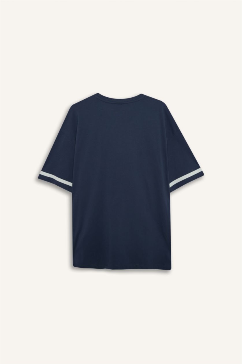 Erkek Lacivert Oversıze Kısa Kollu Tişört