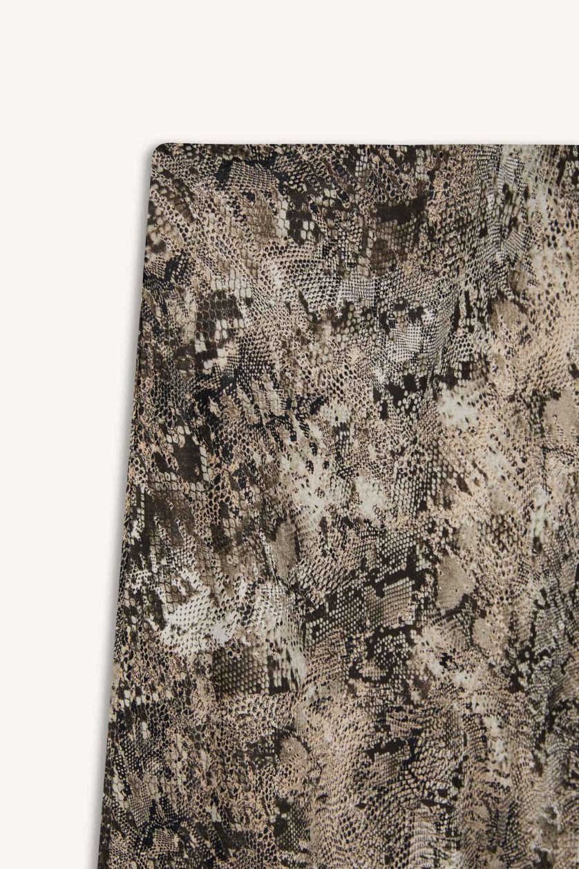 WOMAN Brown A Cut Snakeskin Patterned High Waist Satin Midi Skirt