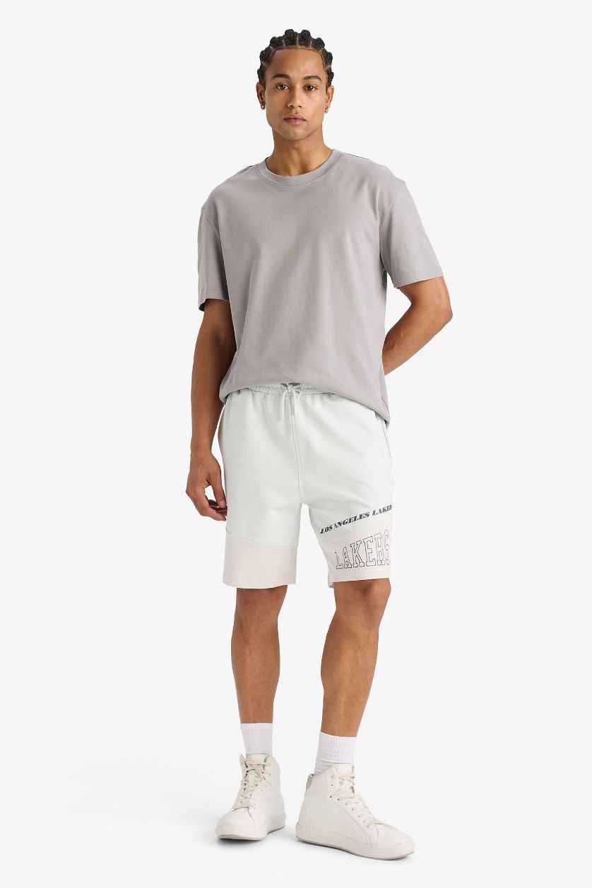 MAN Light Blue DeFactoFit NBA Los Angeles Lakers Standard Fit Shorts