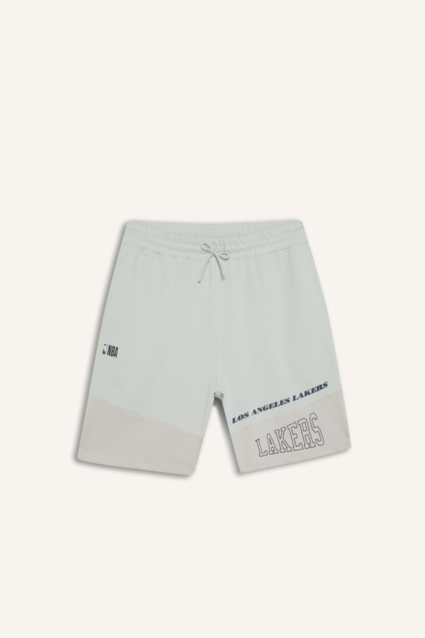 MAN Light Blue DeFactoFit NBA Los Angeles Lakers Standard Fit Shorts