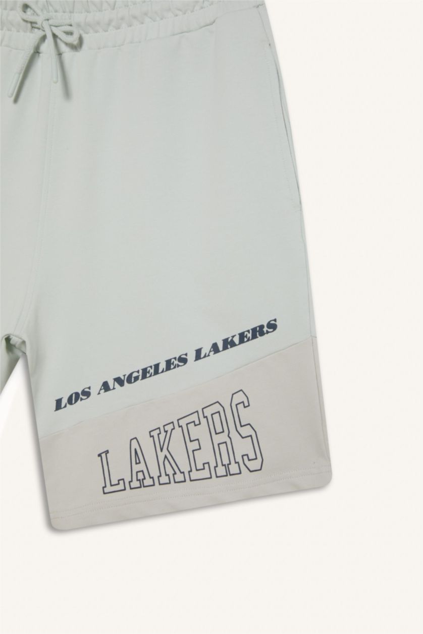 MAN Light Blue DeFactoFit NBA Los Angeles Lakers Standard Fit Shorts