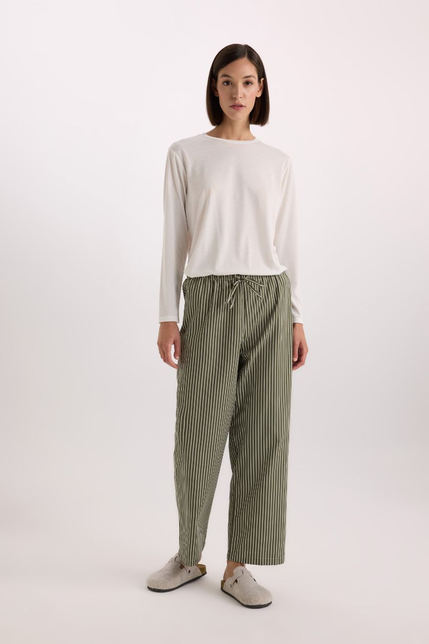 WOMAN Khaki Patterned Elastic Waist Poplin Pajama Bottoms