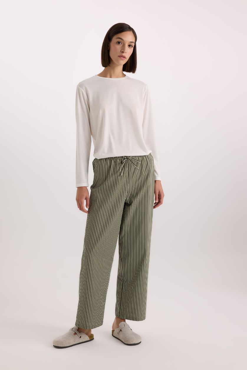 WOMAN Khaki Patterned Elastic Waist Poplin Pajama Bottoms